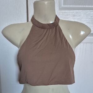 Elegant Tan Halter Neck Women's Swim One Piece